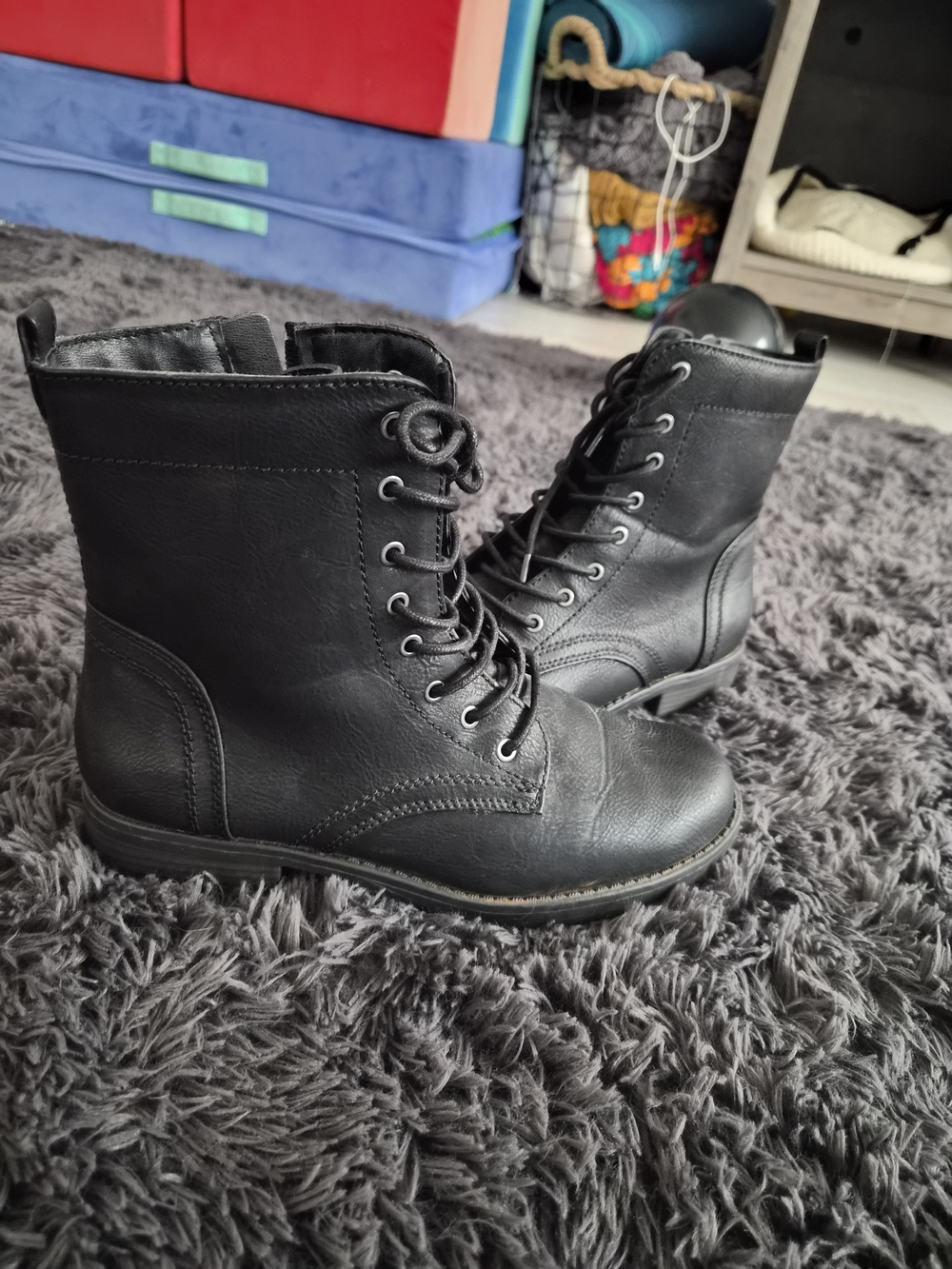 Black Lace-Up Combat Boots